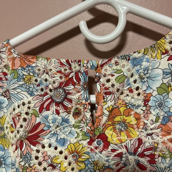 Solitaire Cotton Blouse LARGE Floral Eyelet Summer Chic Ruffle Cottage Boho - Picture 6 of 7